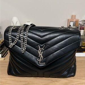 Yves Saint Laurent Black LOULOU Medium Shoulder Bag